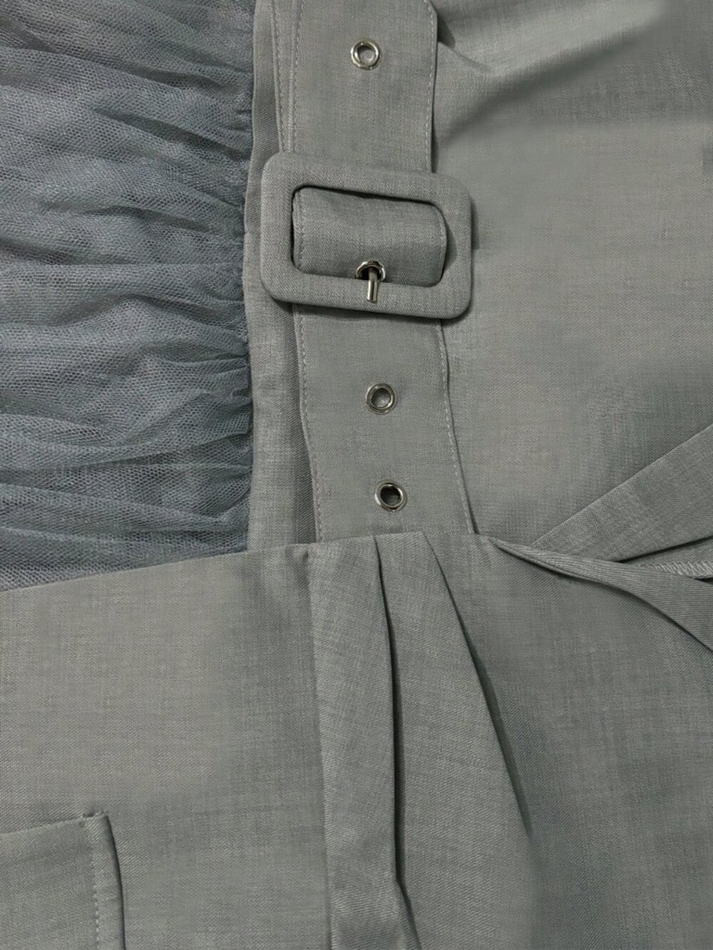 Grey Casual Women's Lapel Neck Adjustable Buckle Patchwork Jacket - Picture 5 of 6